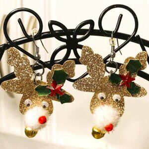 HANDMADE CHRISTMAS REINDEER DANGLE EARRINGS